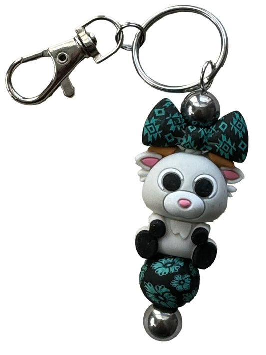 1 Bear with Bow Beaded Keychain