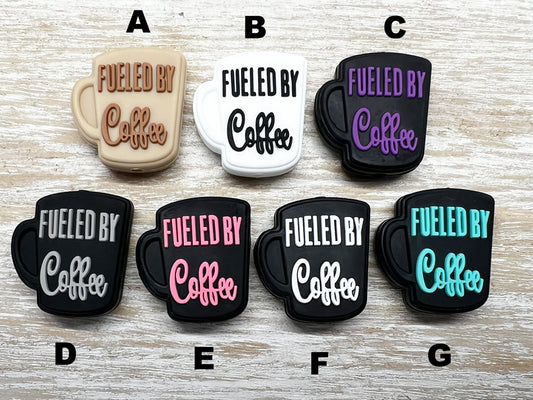 2 Count Fueled by Coffee - Coffee Cup Silicone Focal Bead