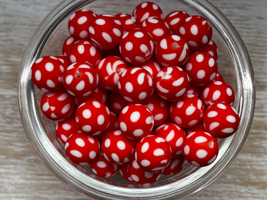 15mm Red Polka Dot Silicone Beads