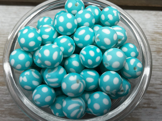 15mm Turquoise Polka Dot Silicone Beads