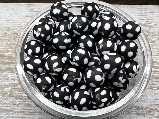 15mm Black Polka Dot Silicone Beads