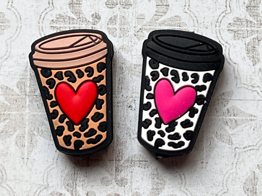 1 Count Leopard Print Coffee Cup Silicone Focal Bead