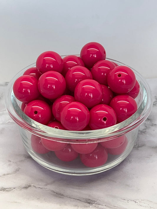 20MM Hot Pink Solid Chunky Bubblegum Bead, Acrylic Bubblegum Bead, 10 Beads per order