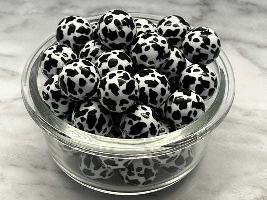 20MM Black& White Cow Print Chunky Bubblegum Bead, Acrylic Bubblegum Bead, 10 Beads per order