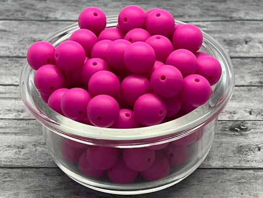 15MM Hot Pink Silicone Bead, Silicone Bead, 10 Beads per order